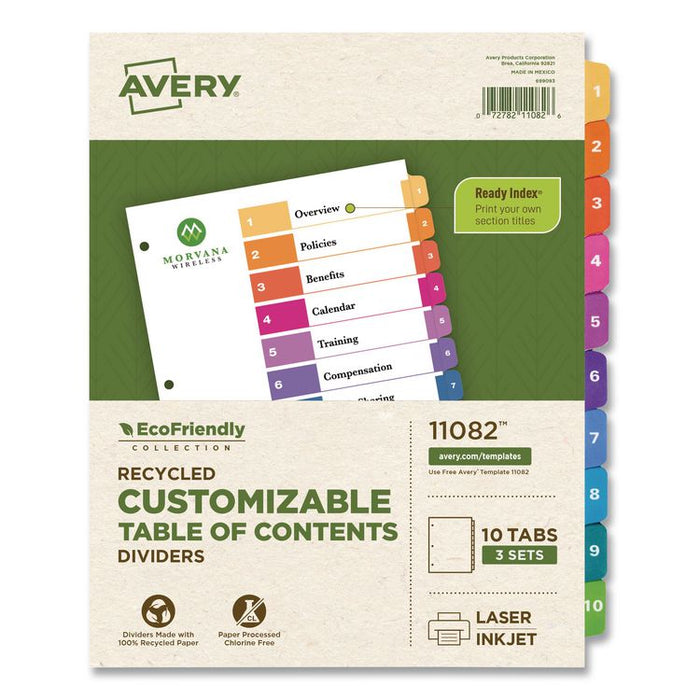 Customizable Table of Contents Ready Index Dividers with Multicolor Tabs, 10-Tab, 1 to 10, 11 x 8.5, White, 3 Sets