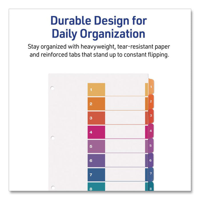 Customizable TOC Ready Index Multicolor Tab Dividers, 8-Tab, 1 to 8, 11 x 8.5, White, Traditional Color Tabs, 1 Set