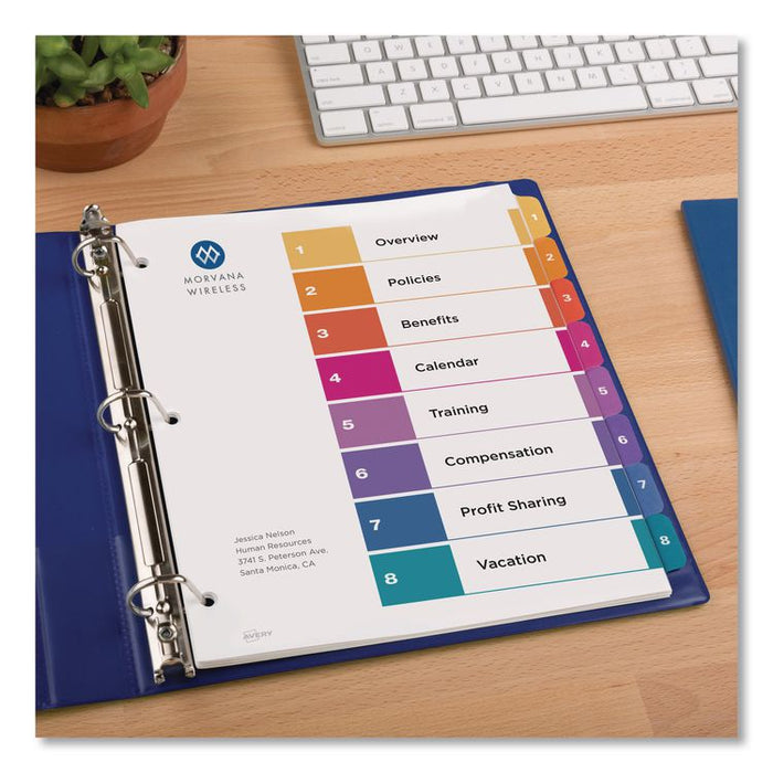 Customizable TOC Ready Index Multicolor Tab Dividers, 8-Tab, 1 to 8, 11 x 8.5, White, Traditional Color Tabs, 1 Set