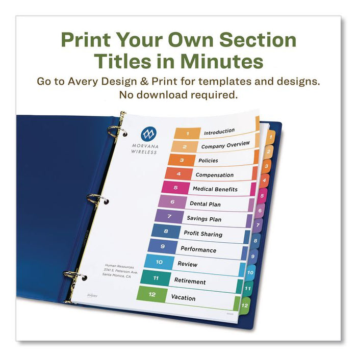 Customizable Table of Contents Ready Index Dividers with Multicolor Tabs, 12-Tab, 1 to 12, 11 x 8.5, White, 3 Sets