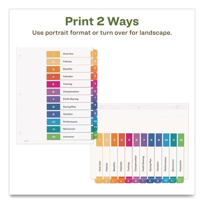 Customizable Table of Contents Ready Index Dividers with Multicolor Tabs, 12-Tab, 1 to 12, 11 x 8.5, White, 3 Sets