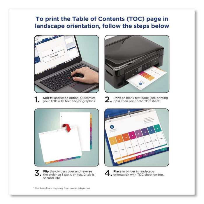 Customizable Table of Contents Ready Index Multicolor Dividers, 26-Tab, A to Z, 11 x 8.5, White, 6 Sets