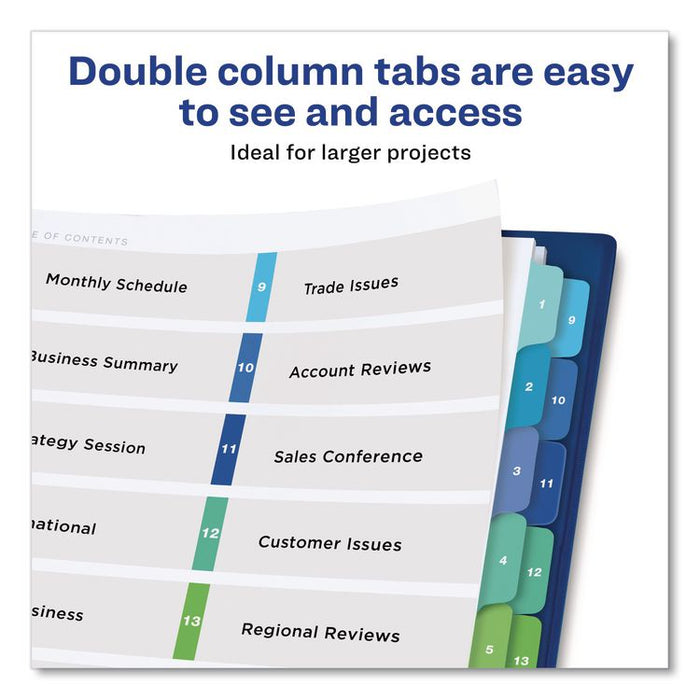 Customizable TOC Ready Index Double Column Multicolor Tab Dividers, 16-Tab, 1 to 16, 11 x 8.5, White, 1 Set