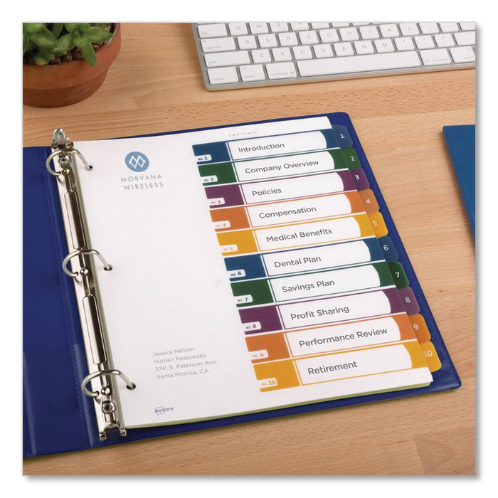Customizable Table of Contents Ready Index Dividers with Multicolor Tabs, 10-Tab, 1 to 10, 11 x 8.5, Translucent, 1 Set