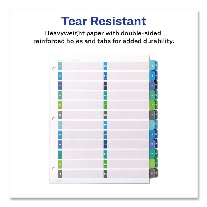 Customizable TOC Ready Index Double Column Multicolor Tab Dividers, 24-Tab, 1 to 24, 11 x 8.5, White, 1 Set