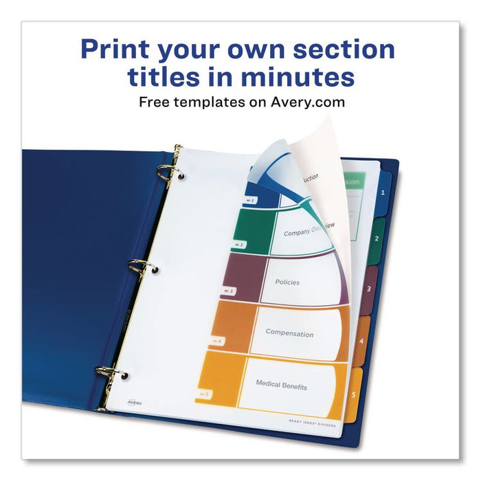 Customizable Table of Contents Ready Index Dividers with Multicolor Tabs, 5-Tab, 1 to 5, 11 x 8.5, Translucent, 1 Set