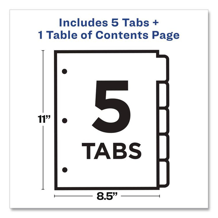 Customizable Table of Contents Ready Index Dividers with Multicolor Tabs, 5-Tab, 1 to 5, 11 x 8.5, Translucent, 1 Set