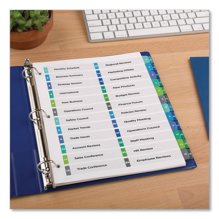 Customizable TOC Ready Index Double Column Multicolor Tab Dividers, 24-Tab, 1 to 24, 11 x 8.5, White, 1 Set