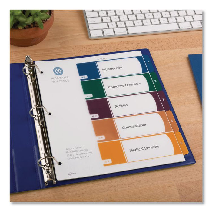 Customizable Table of Contents Ready Index Dividers with Multicolor Tabs, 5-Tab, 1 to 5, 11 x 8.5, Translucent, 1 Set