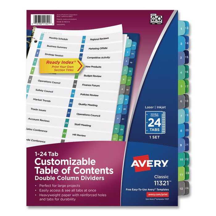 Customizable TOC Ready Index Double Column Multicolor Tab Dividers, 24-Tab, 1 to 24, 11 x 8.5, White, 1 Set