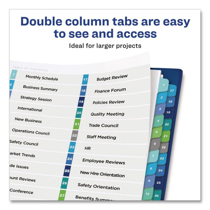 Customizable TOC Ready Index Double Column Multicolor Tab Dividers, 32-Tab, 1 to 32, 11 x 8.5, White, 1 Set