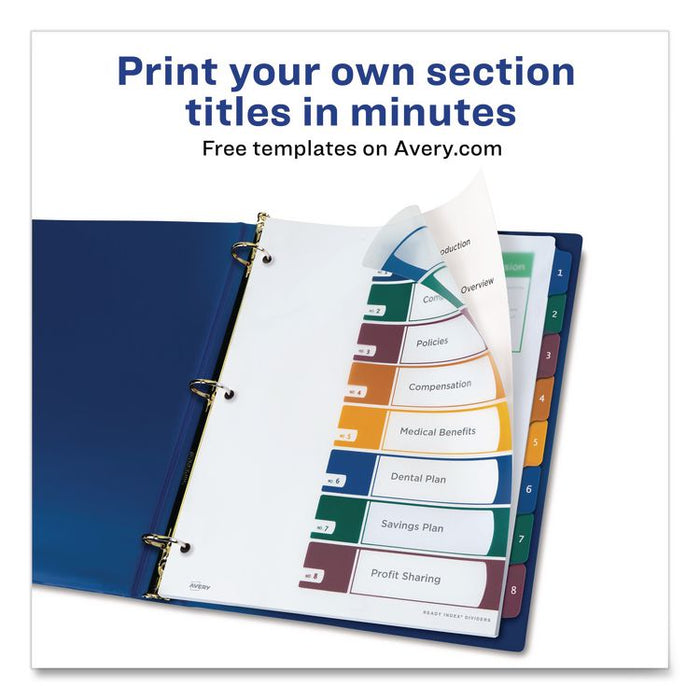 Customizable Table of Contents Ready Index Dividers with Multicolor Tabs, 8-Tab, 1 to 8, 11 x 8.5, Translucent, 1 Set
