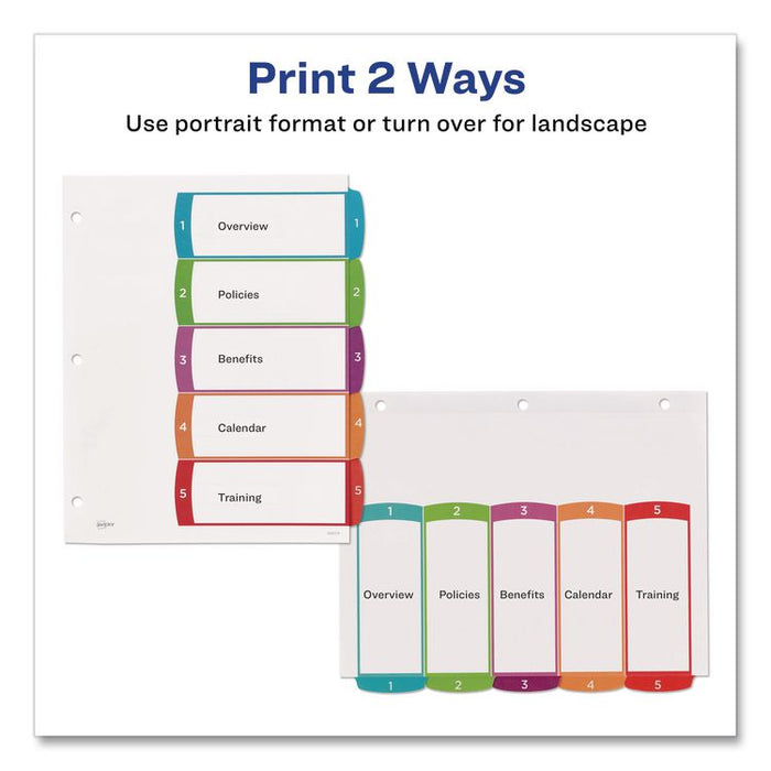 Customizable TOC Ready Index Multicolor Tab Dividers, 5-Tab, 1 to 5, 11 x 8.5, White, Contemporary Color Tabs, 1 Set