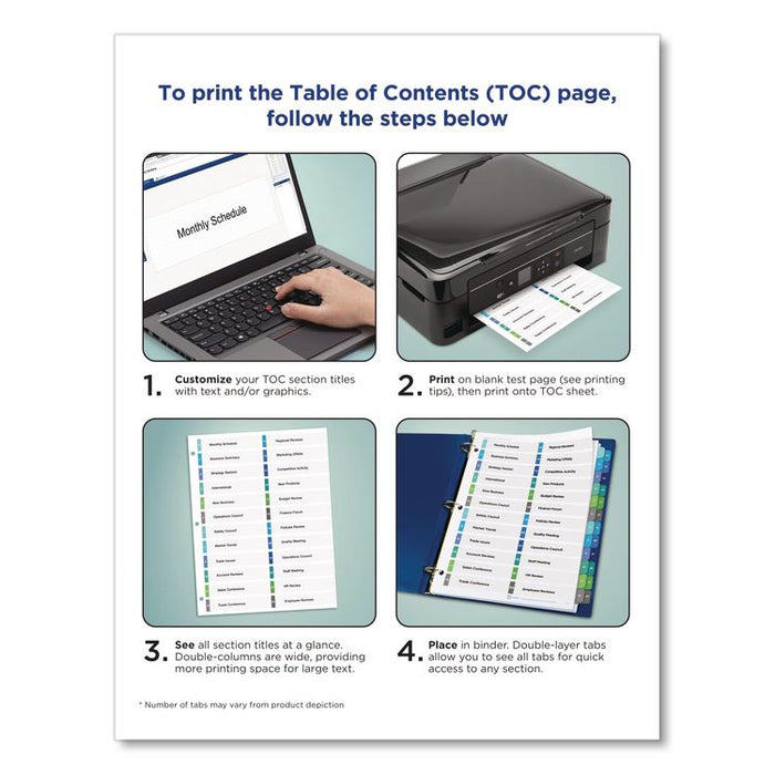 Customizable TOC Ready Index Double Column Multicolor Tab Dividers, 32-Tab, 1 to 32, 11 x 8.5, White, 1 Set