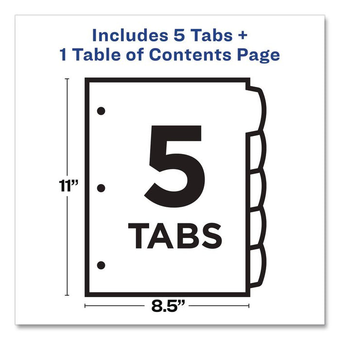 Customizable TOC Ready Index Multicolor Tab Dividers, 5-Tab, 1 to 5, 11 x 8.5, White, Contemporary Color Tabs, 1 Set