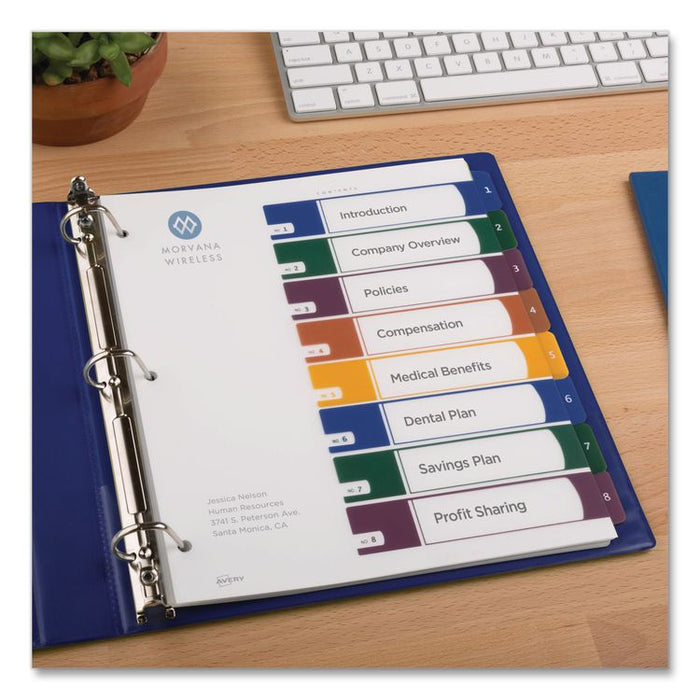 Customizable Table of Contents Ready Index Dividers with Multicolor Tabs, 8-Tab, 1 to 8, 11 x 8.5, Translucent, 1 Set