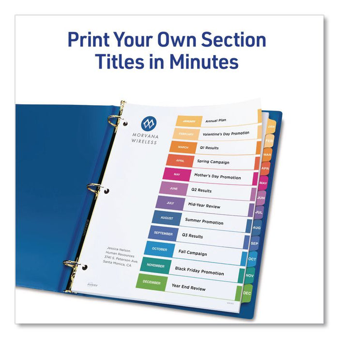Customizable Table of Contents Ready Index Multicolor Dividers, 12-Tab, Jan. to Dec., 11 x 8.5, White, 6 Sets