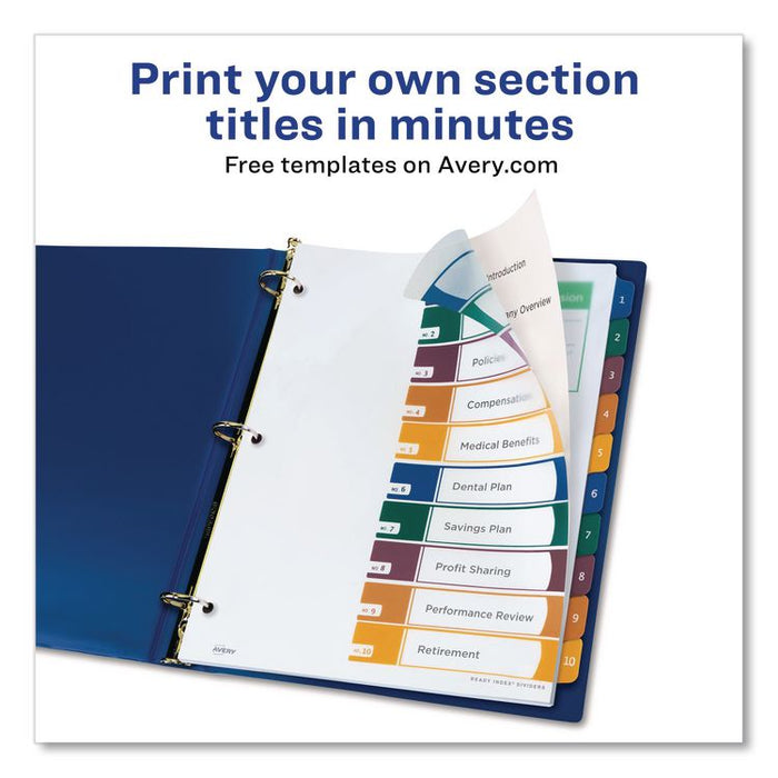 Customizable Table of Contents Ready Index Dividers with Multicolor Tabs, 10-Tab, 1 to 10, 11 x 8.5, Translucent, 1 Set