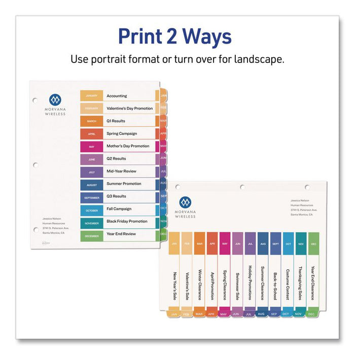 Customizable Table of Contents Ready Index Multicolor Dividers, 12-Tab, Jan. to Dec., 11 x 8.5, White, 6 Sets