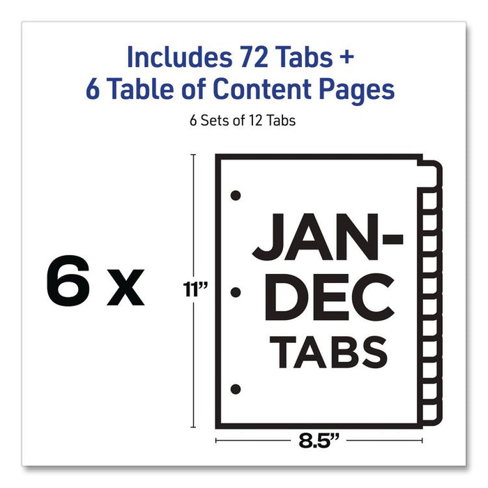Customizable Table of Contents Ready Index Multicolor Dividers, 12-Tab, Jan. to Dec., 11 x 8.5, White, 6 Sets