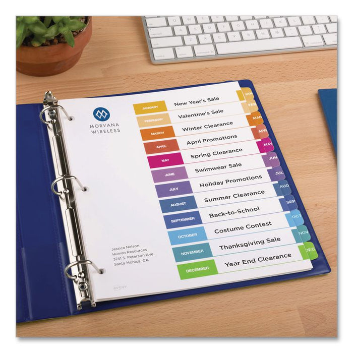 Customizable Table of Contents Ready Index Multicolor Dividers, 12-Tab, Jan. to Dec., 11 x 8.5, White, 6 Sets