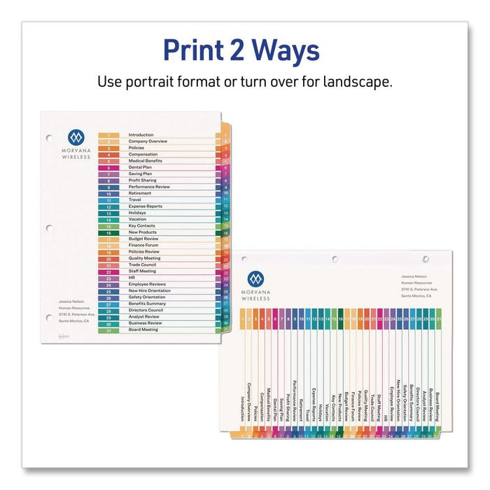Customizable Table of Contents Ready Index Multicolor Dividers, 31-Tab, 1 to 31, 11 x 8.5, White, 6 Sets