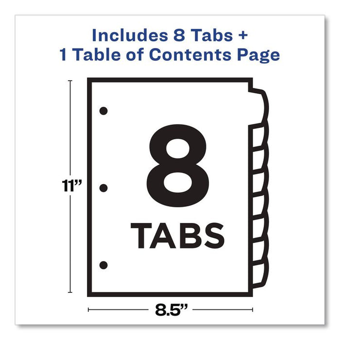 Customizable TOC Ready Index Multicolor Tab Dividers, 8-Tab, 1 to 8, 11 x 8.5, White, Contemporary Color Tabs, 1 Set