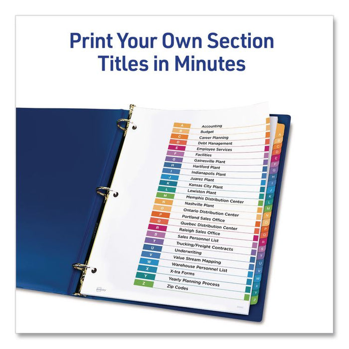 Customizable Table of Contents Ready Index Multicolor Dividers, 26-Tab, A to Z, 11 x 8.5, White, 6 Sets