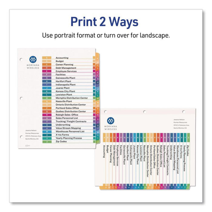 Customizable Table of Contents Ready Index Multicolor Dividers, 26-Tab, A to Z, 11 x 8.5, White, 6 Sets