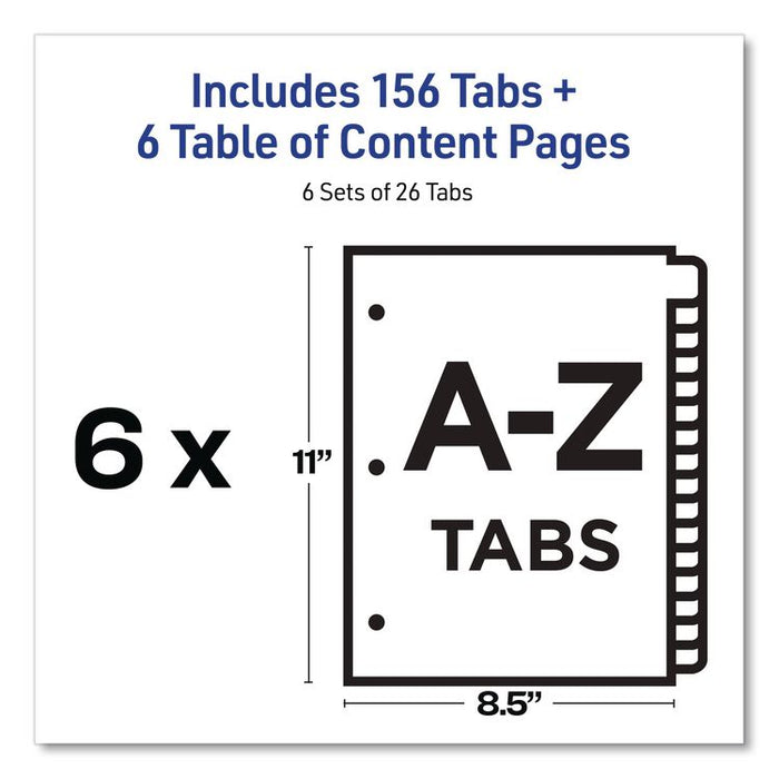Customizable Table of Contents Ready Index Multicolor Dividers, 26-Tab, A to Z, 11 x 8.5, White, 6 Sets