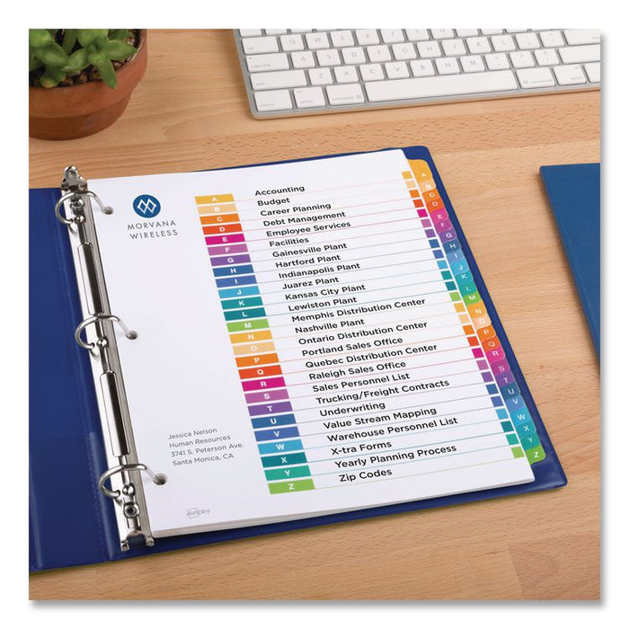 Customizable Table of Contents Ready Index Multicolor Dividers, 26-Tab, A to Z, 11 x 8.5, White, 6 Sets