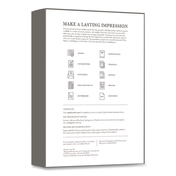 25% Cotton Business Paper, 24 lb Bond Weight, 8.5 x 11, Natural, 500 Sheets/Ream