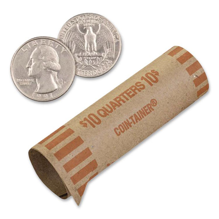 Gunshell Crimped-End Coin Wrapper, Quarters, Orange/Kraft, 1,000/Pack