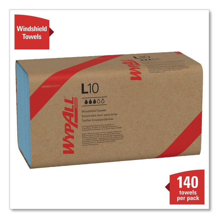 L10 Windshield Towels, Banded, 2-Ply, 9.38 x 10.25, Light Blue, 140/Pack, 16 Packs/Carton