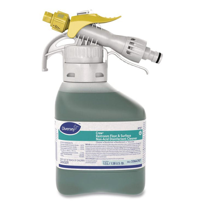 Crew Restroom Floor/Surface Non-Acid Disinfectant Cleaner, Fresh Scent, 1.5 L RTD Bottle, 2/Carton