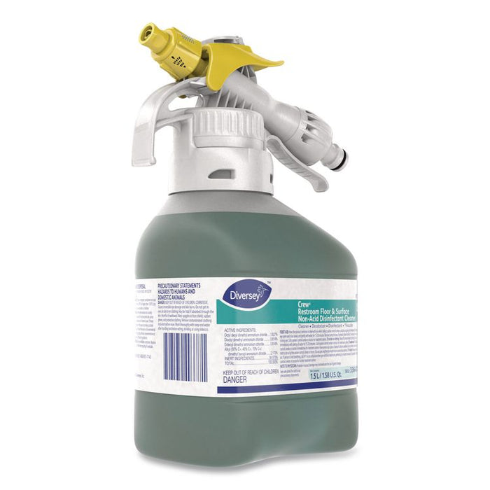 Crew Restroom Floor/Surface Non-Acid Disinfectant Cleaner, Fresh Scent, 1.5 L RTD Bottle, 2/Carton