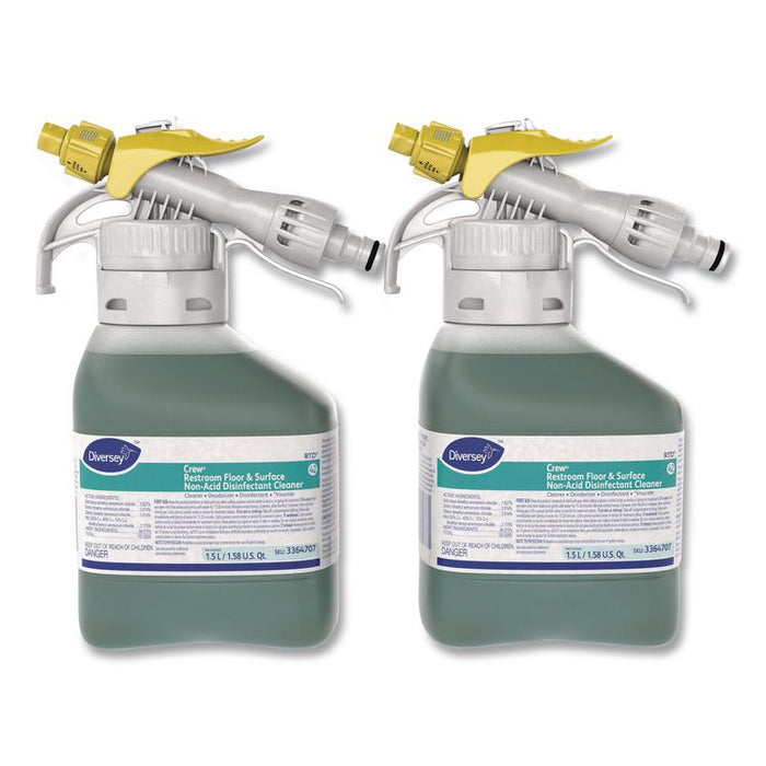 Crew Restroom Floor/Surface Non-Acid Disinfectant Cleaner, Fresh Scent, 1.5 L RTD Bottle, 2/Carton