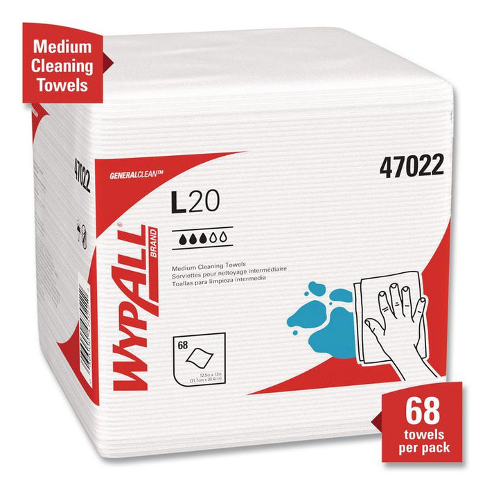 L20 Towels, 1/4 Fold, 4-Ply, 12.5 x 12 Unscented, White, 68/Pack, 12 Packs/Carton