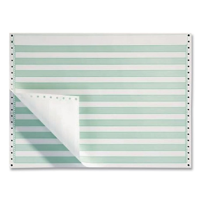 Continuous Feed Computer Paper, 1-Part, 18 lb Bond Weight, 11 x 14.88, White/Green Bar, 3,000/Carton