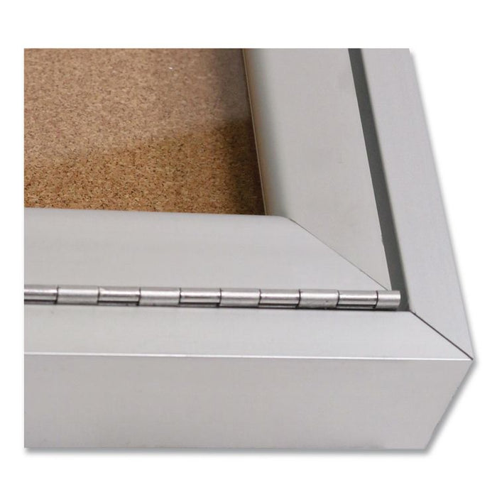 2 Door Enclosed Natural Cork Bulletin Board with Satin Frame, 60" x 36", Tan Surface, Satin Aluminum Frame
