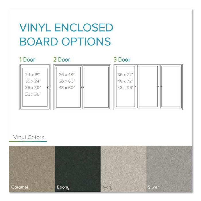 1 Door Enclosed Vinyl Bulletin Board with Satin Frame, 30" x 36", Silver Surface, Satin Aluminum Frame