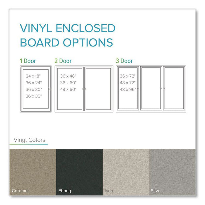 3 Door Enclosed Vinyl Bulletin Board with Satin Frame, 96" x 48", Silver Surface, Satin Aluminum Frame