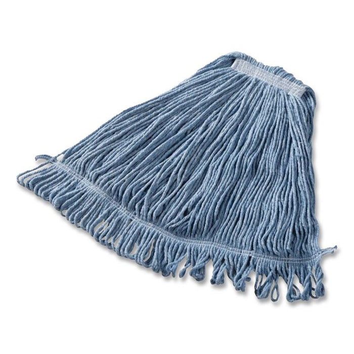 Super Stitch Blend Mop Head, Cotton/Synthetic, Large, 1" Red Headband, Blue, 6/Carton