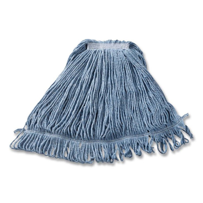 Super Stitch Blend Mop Head, Cotton/Synthetic, Large, 1" Red Headband, Blue, 6/Carton
