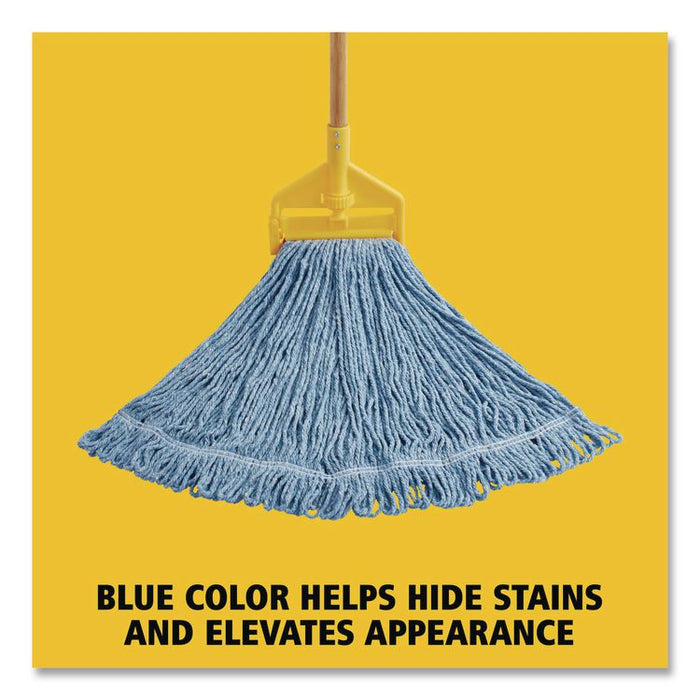 Super Stitch Blend Mop Head, Cotton/Synthetic, Large, 1" Red Headband, Blue, 6/Carton