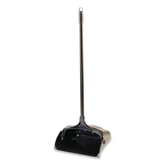 Lobby Pro Upright Dustpan with Wheels, 12.5 x 37,  27.5" Handle, Polypropylene/Vinyl Coat, Black