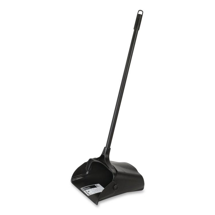 Lobby Pro Upright Dustpan with Wheels, 12.5 x 37,  27.5" Handle, Polypropylene/Vinyl Coat, Black