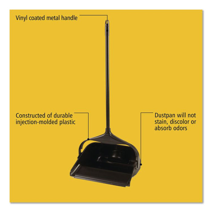 Lobby Pro Upright Dustpan with Wheels, 12.5 x 37,  27.5" Handle, Polypropylene/Vinyl Coat, Black