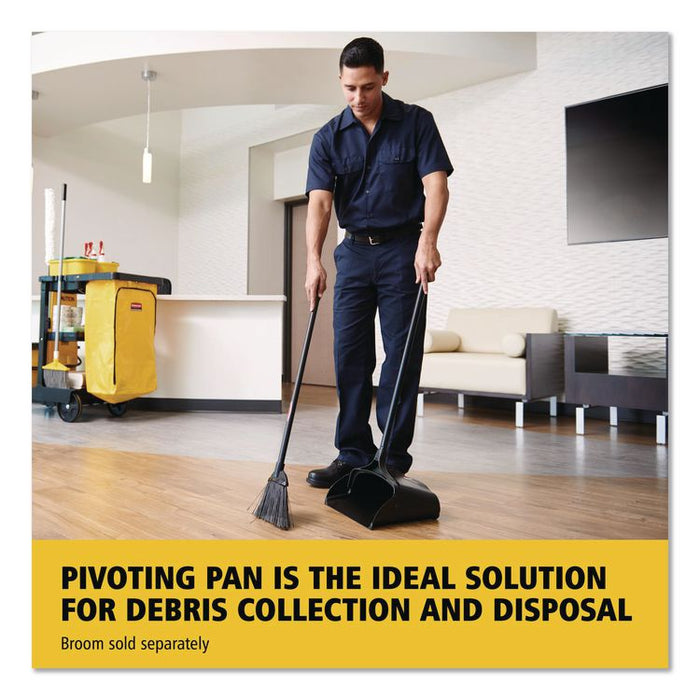 Lobby Pro Upright Dustpan with Wheels, 12.5 x 37,  27.5" Handle, Polypropylene/Vinyl Coat, Black