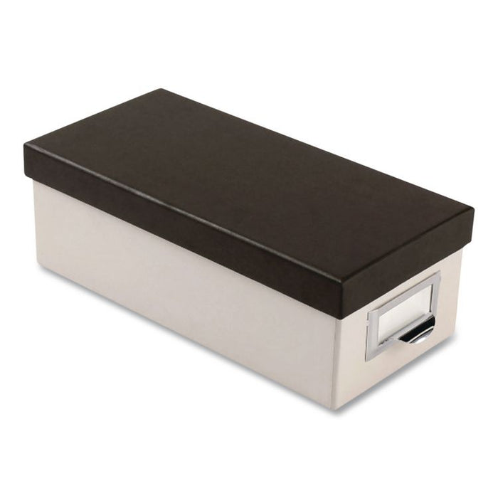 Index Card Storage Box, Holds 1,000 3 x 5 Cards, 5.5 x 11.5 x 3.88, Pressboard, Marble White/Black